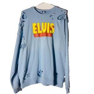 R13 Elvis Blue Oversized Crewneck Sweatshirt Japanese Fabrics M Distressed RARE
